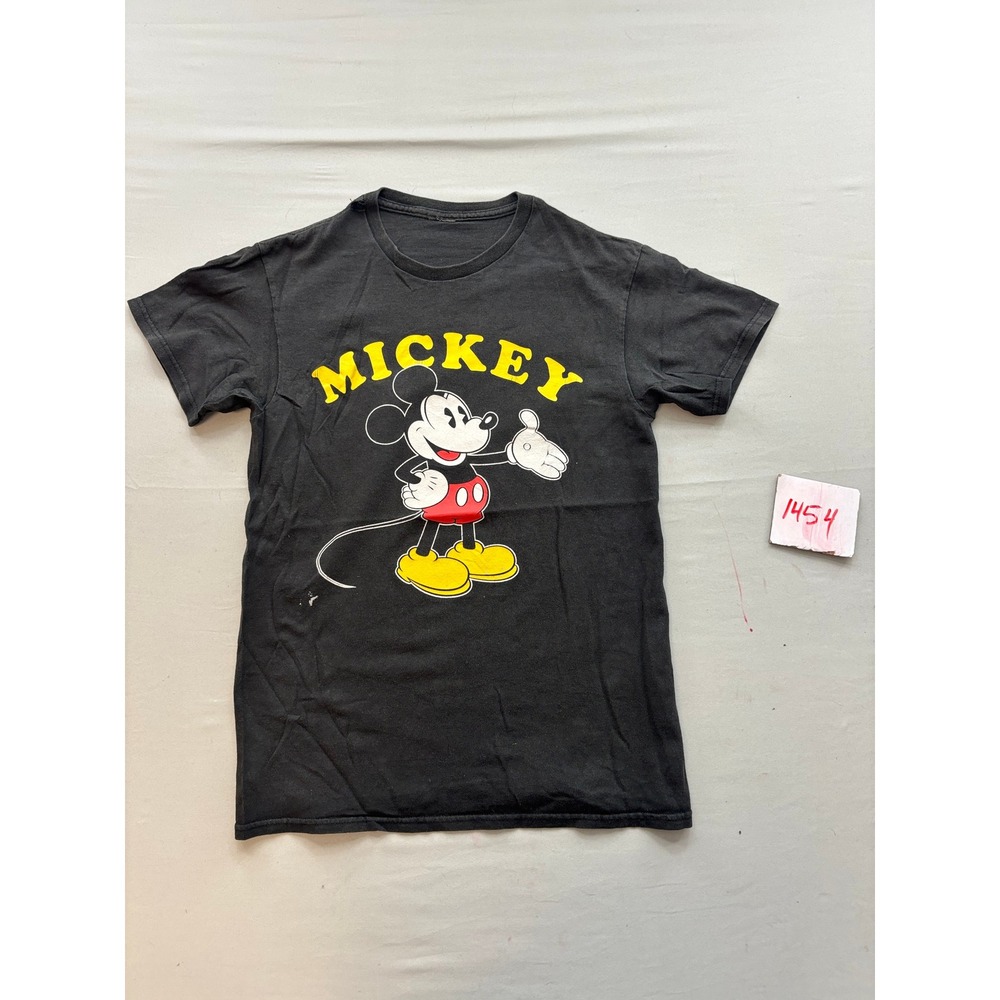 Disney Mickey Mouse Graphic T-Shirt Black Short Sleeve Crewneck Faded Vintage